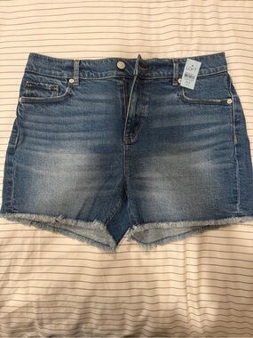 LOFT Women's Blue Denim Frayed Hem High Rise Shorts 29 (8) Petite